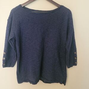 Talbots Navy Blue Crew Neck Sweater With Button Accent